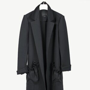 Marie Saint Pierre Black Neoprene Open-Front Ruffle-Pocket Coat